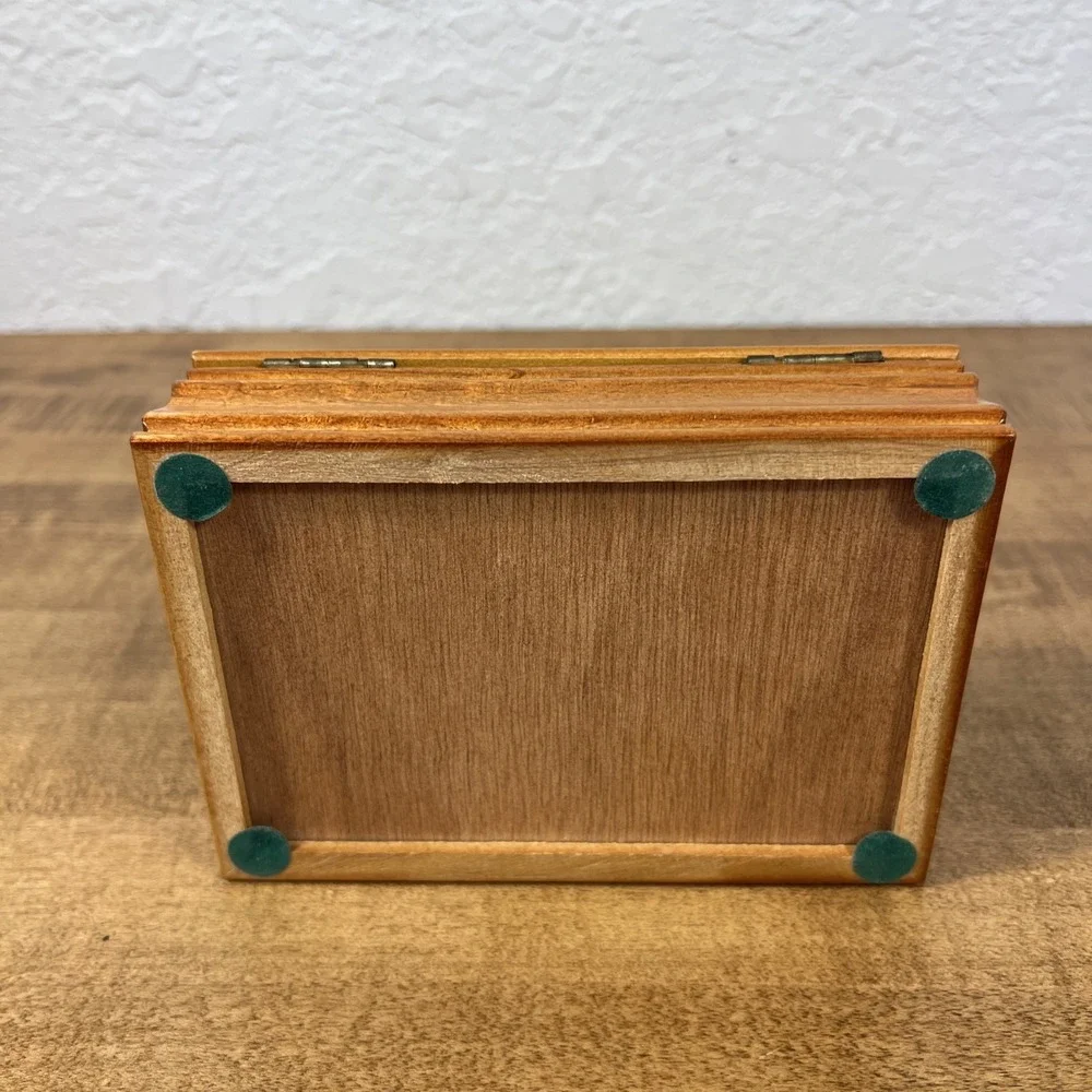 Vintage Wood Wooden Trinket Jewelry Box W/ Flower Blossom Design